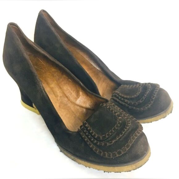 Vintage Audley London Dark Brown Suede Non Slip Retro Heels Size 9 ~ 38.5 - Picture 1 of 6